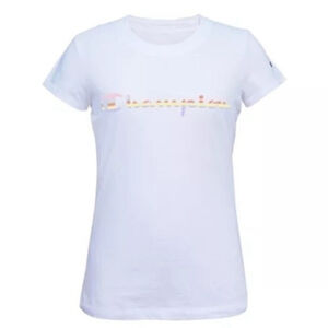 Champion Youth XL Rainbow Logo T-Shirt | White Cotton Graphic Tee NWT